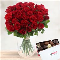 40 roses rouges + chocolats