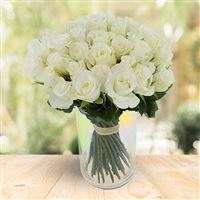 50 roses blanches + vase
