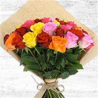 Bouquets ronds : 50 roses multicolores