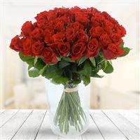 50 roses rouges + vase