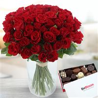 60 roses rouges + chocolats