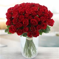 60 roses rouges + vase