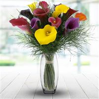 Bouquet de callas multicolores XL et son vase