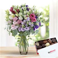 Bouquet de lisianthus pastel et ses chocolats